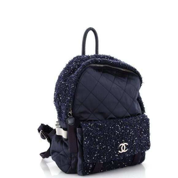 Chanel Astronaut Essentials Backpack Quilted Nylon with Tweed Medium Blue - Picture 2 of 7